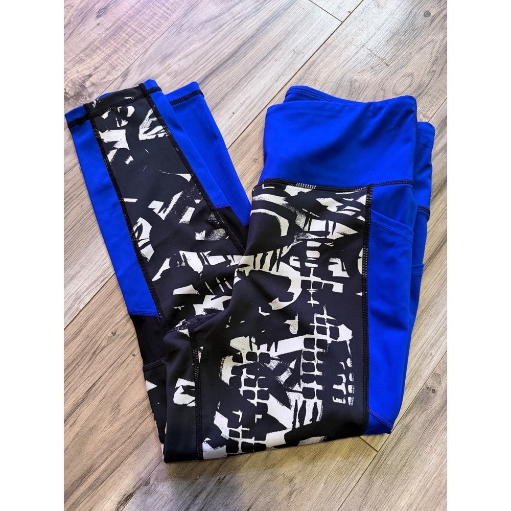 Rise by LuLaRoe Womens Large Blue Black White Abstract Graphic Athletic Leggings